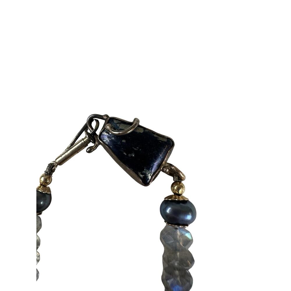 Artisan Labradorite Beaded Necklace Coin Pearl Druzy Pendant Boho - Picture 6 of 16